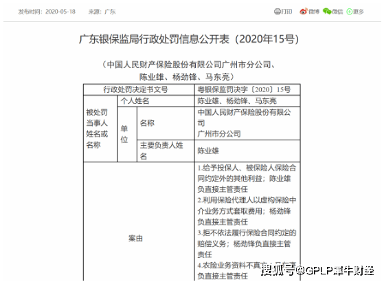 「主管」因虚构中介业务方式套取费用等 人保财险广州分公司被罚170万，