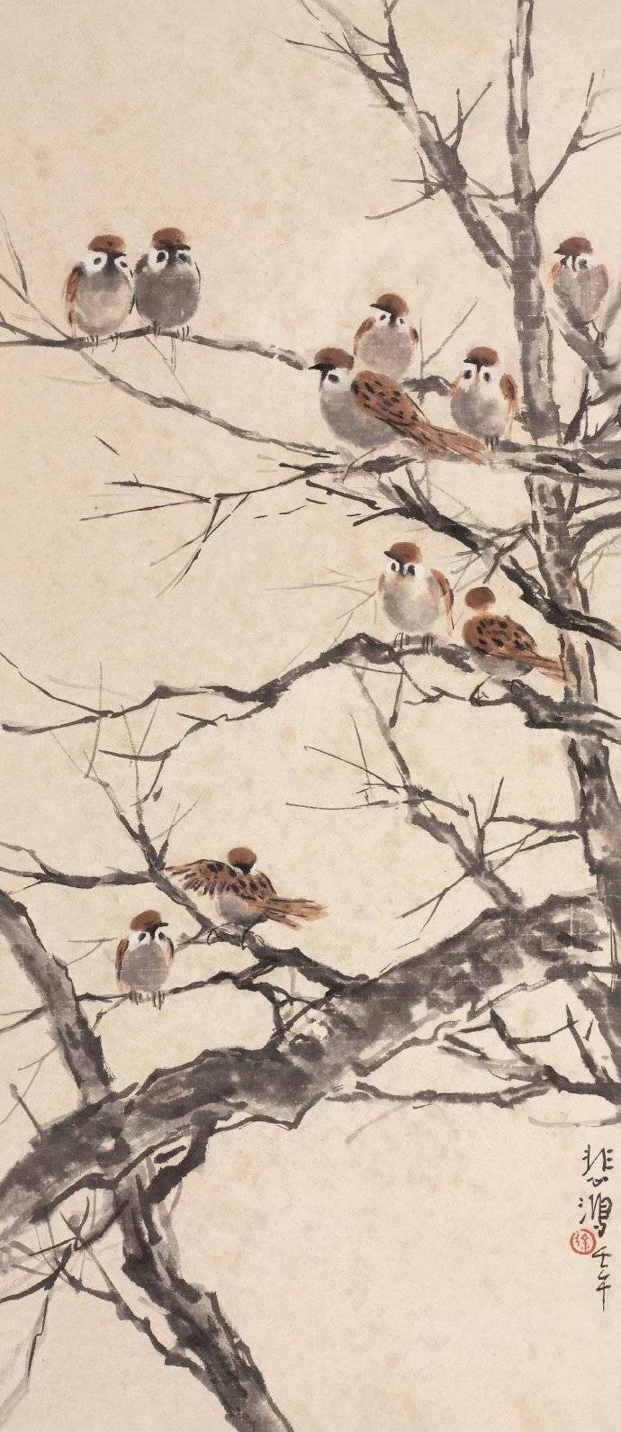 徐悲鸿 1942年作 七喜图 立轴92×61cm 3220
