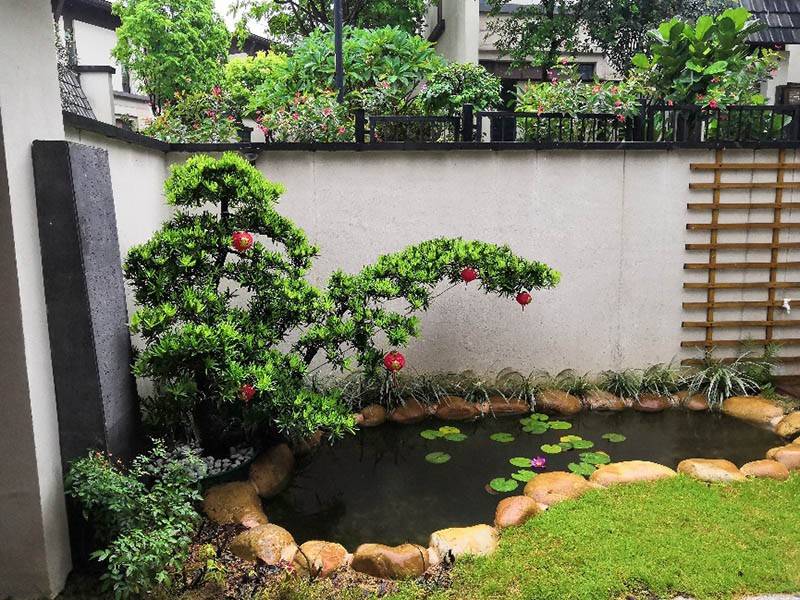 花都日式风格别墅花园景观设计,花园总面积为120平方米!