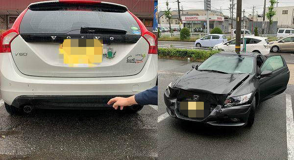 本田CR-Z追沃尔沃V60,沃尔沃油漆没掉,但本田撞车了