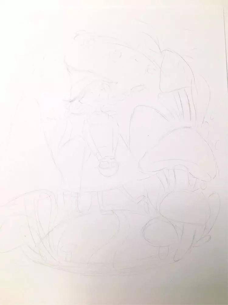 整体圆形构图: 以小人物为中心,围绕着构画出整体近似圆形的构图,并且