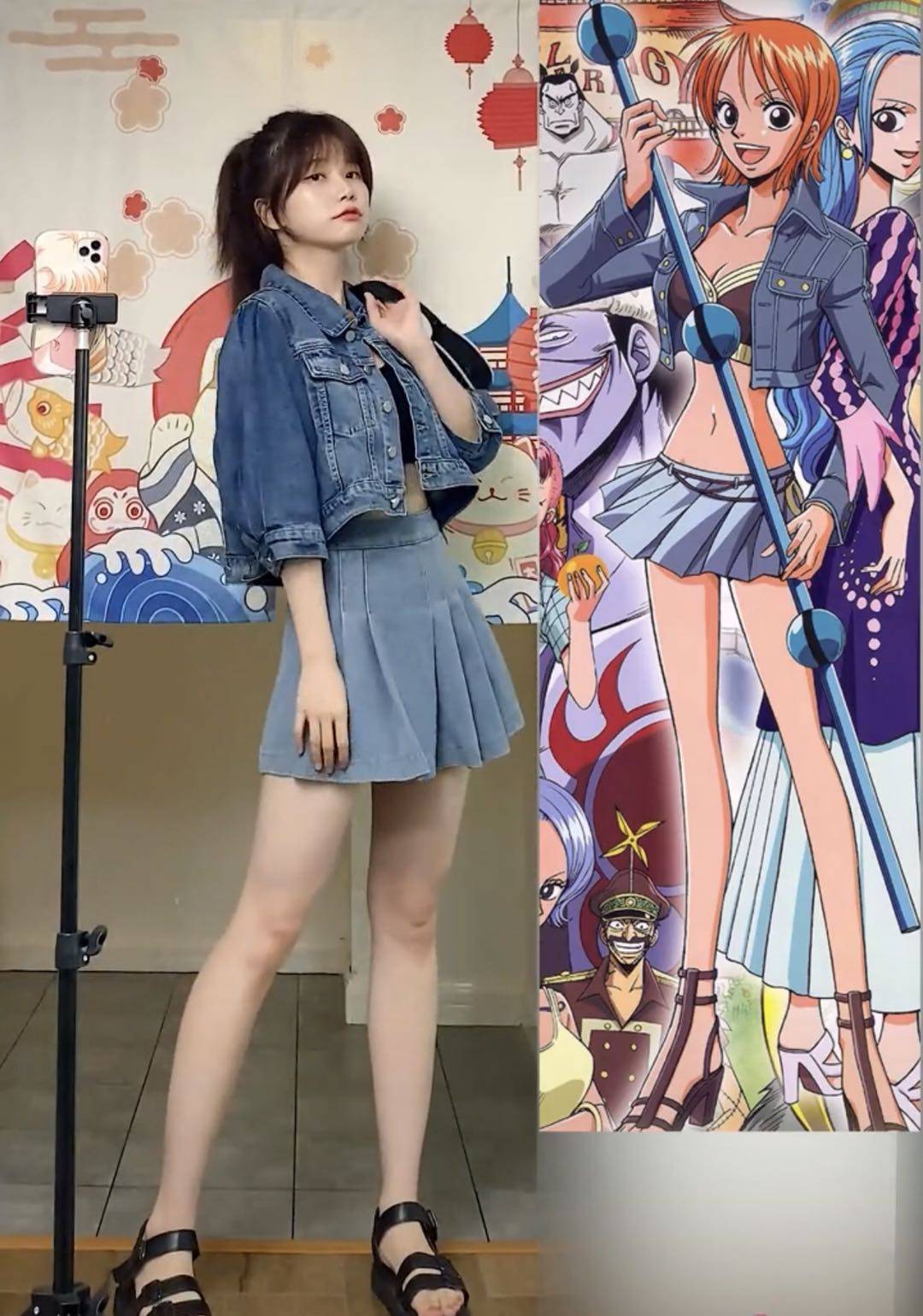 娜美|海贼王：小姐姐模仿三位美女穿衣风格，想看她模仿两年后的娜美