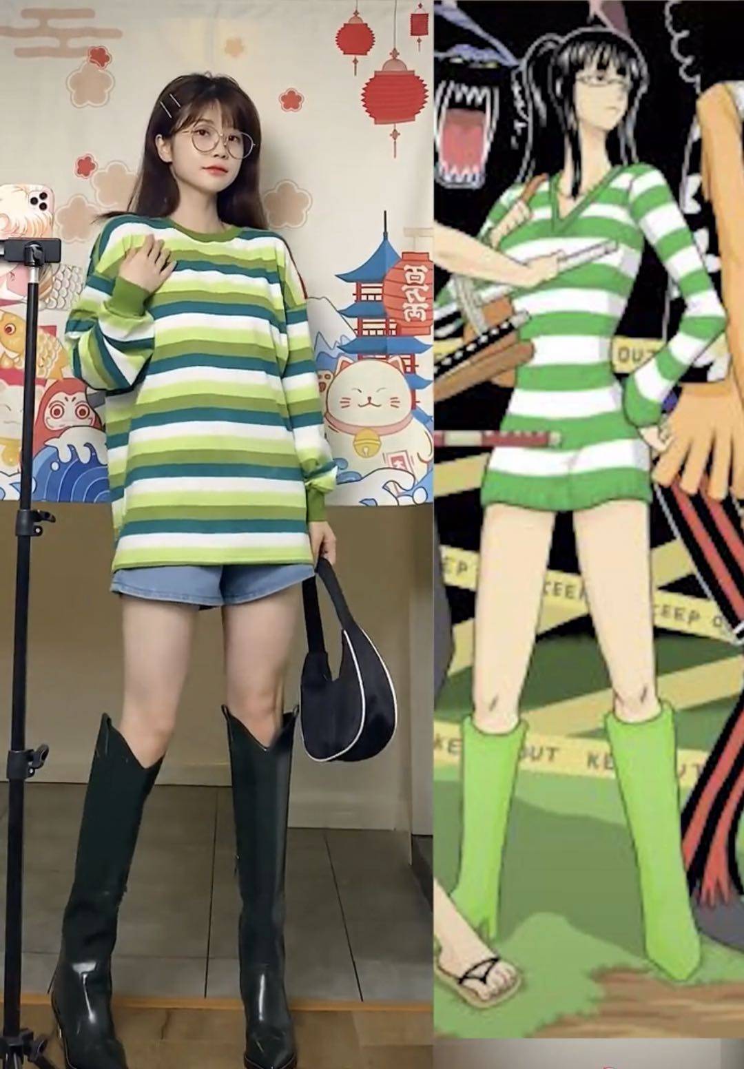 娜美|海贼王：小姐姐模仿三位美女穿衣风格，想看她模仿两年后的娜美