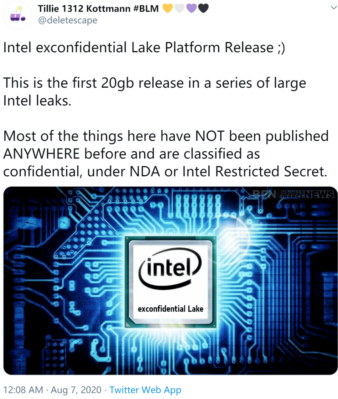 泄漏|英特尔20GB数据被黑客泄漏！包含未发芯片文件，内部密码多为intel123