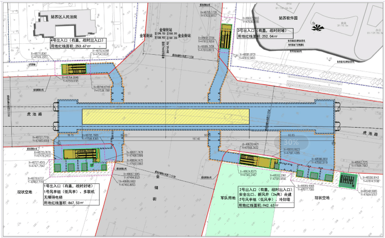 总平面图 鸟瞰图 效果图 效果图 02.金储街站 建设地点:虎池路、金储街交叉路口