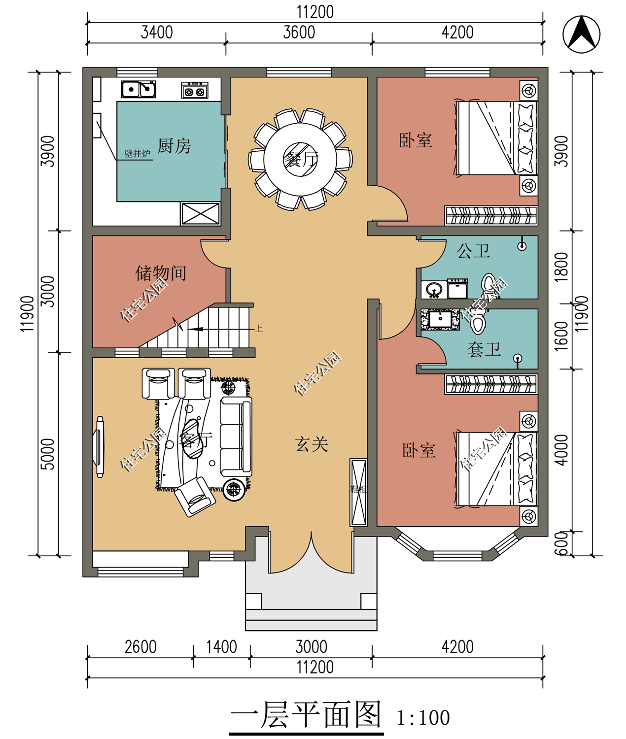 农村自建房,东西有邻居不能开窗,怎么设计保证全屋明亮?