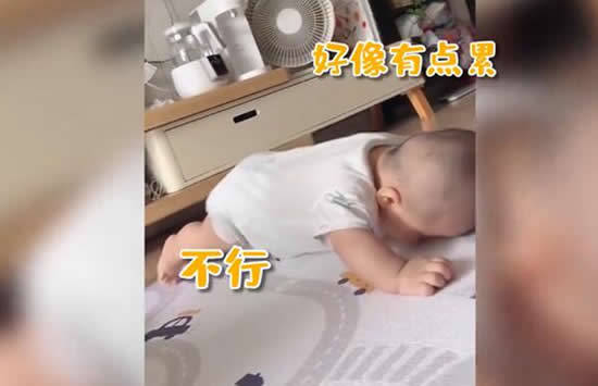 原创太萌了！宝宝做平板支撑5秒倒下，网友：像极了减肥时的我