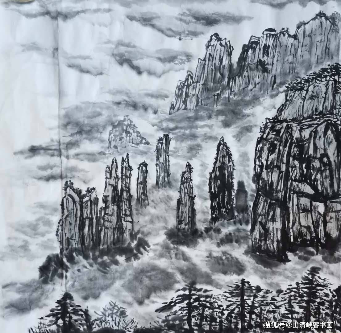 山清峡客学生国画山水作品-张家界印象