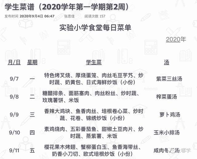 菜单|汇师、静教院、闸北实验等上海23所学校菜单一览！看看名校的孩子都在吃啥？