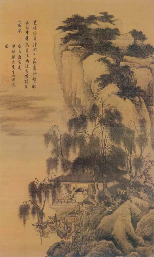 如唐寅的《落霞孤鹜图》款题"晋昌唐寅为德辅契兄先生作诗意图"