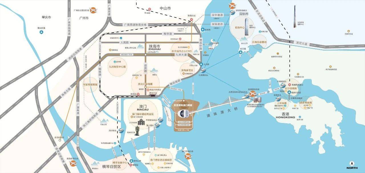 将缩短到 珠海市中心,澳门,香港,还有港澳两大4f机场的距离