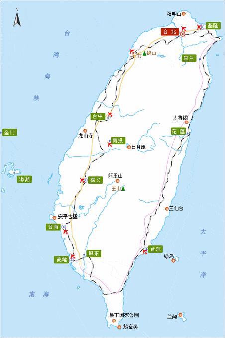 我国台湾岛沿海交通示意图