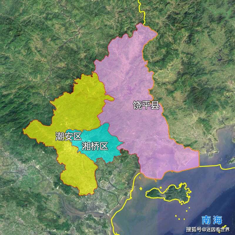 原创5张地形图快速了解广东省潮州市辖的3个区县