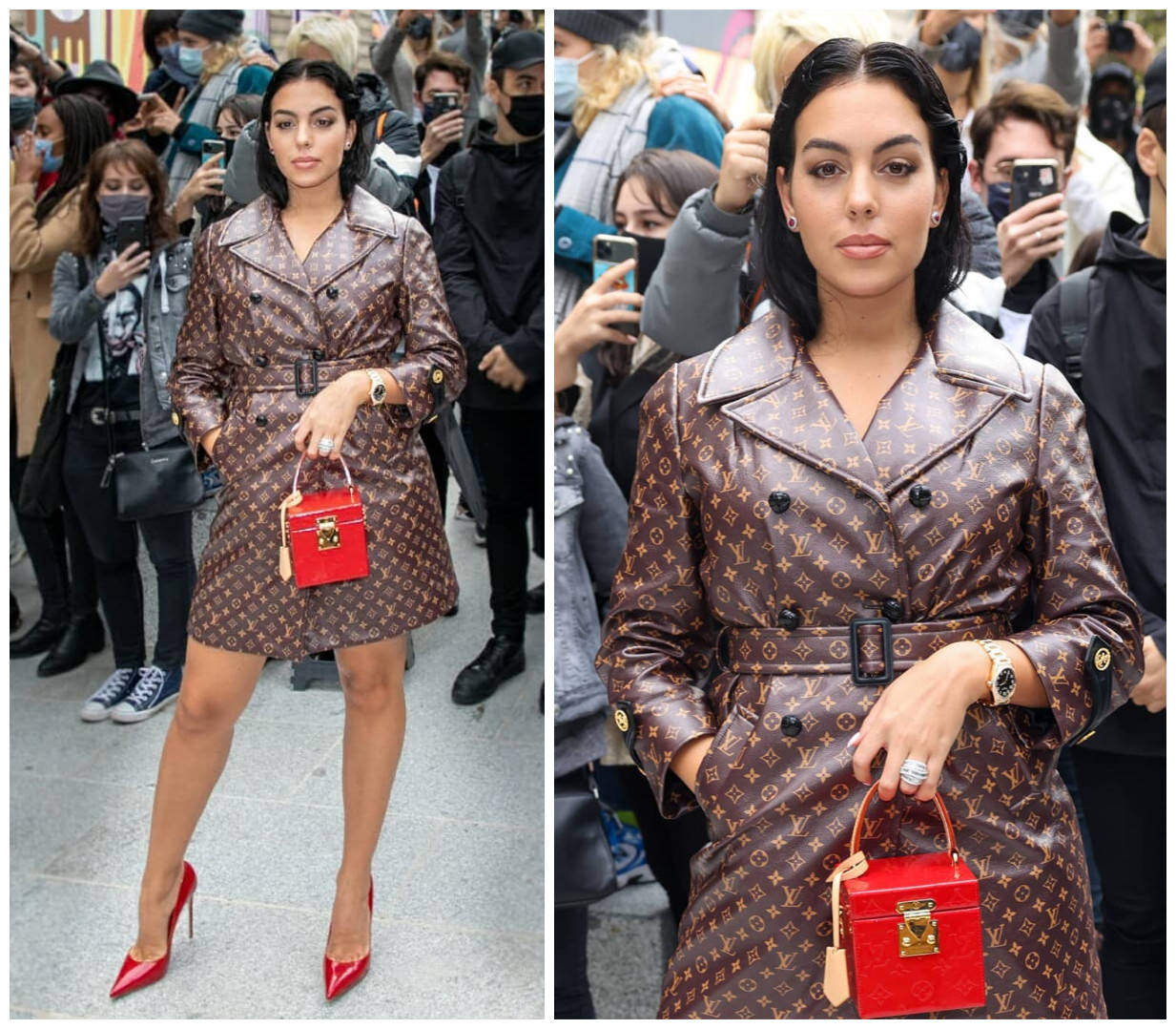 暴发户|同场看秀，乔治娜满身logo像暴发户，LV太子妃素颜却抢镜