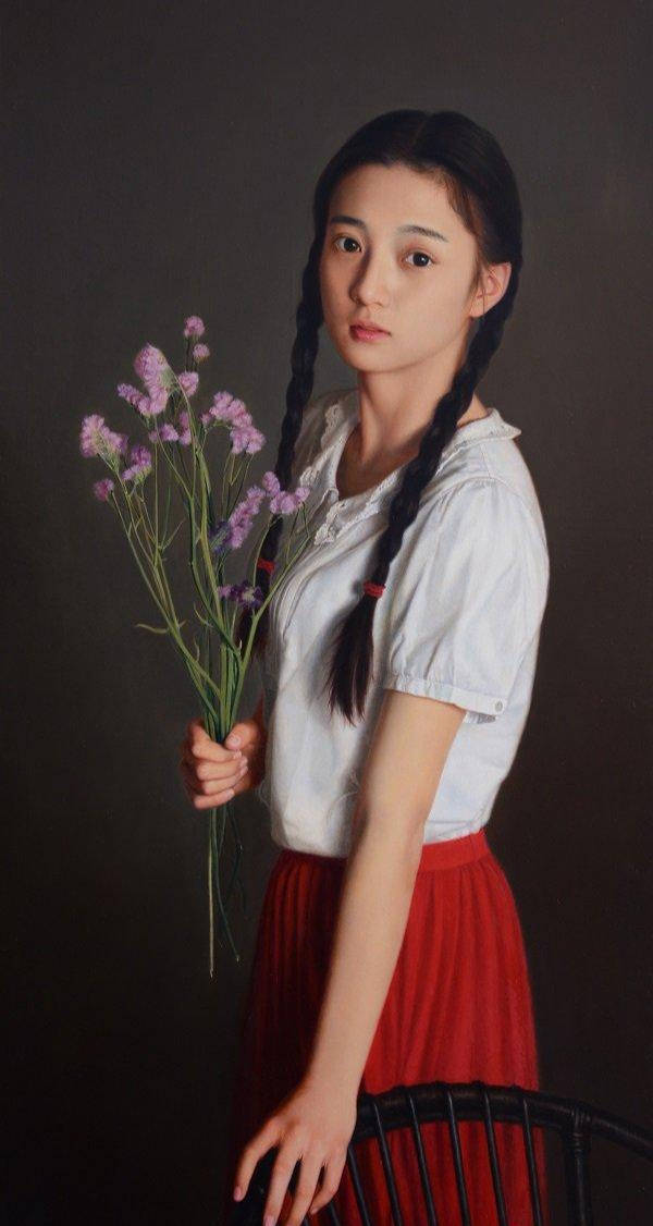 青年画家岳小清超写实人体油画中的美丽新娘