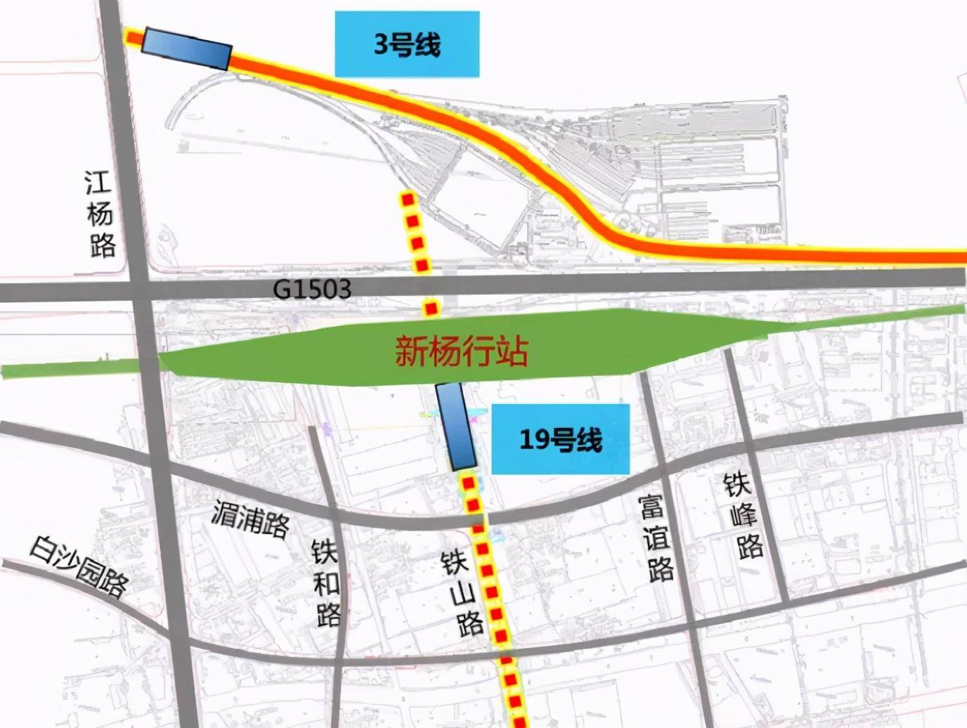 地铁19号线北延伸至新杨行站概念性方案 杨行枢纽与 吴淞枢纽组成的