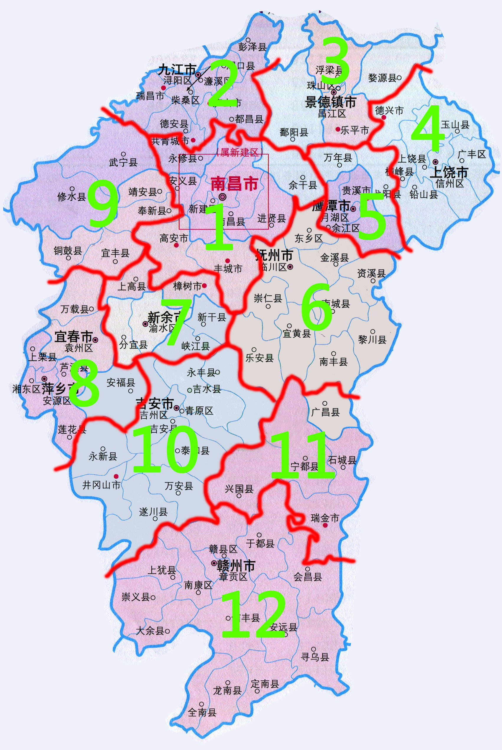 江西区域行政规划调整的建议:12个地级市