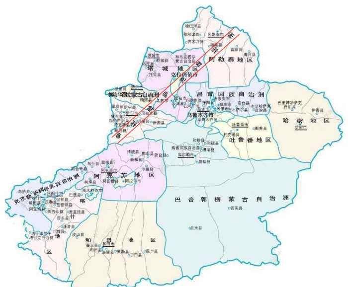 行政区划图,我们会发现地图上有一处"错误",伊犁哈萨克自治州八个字不