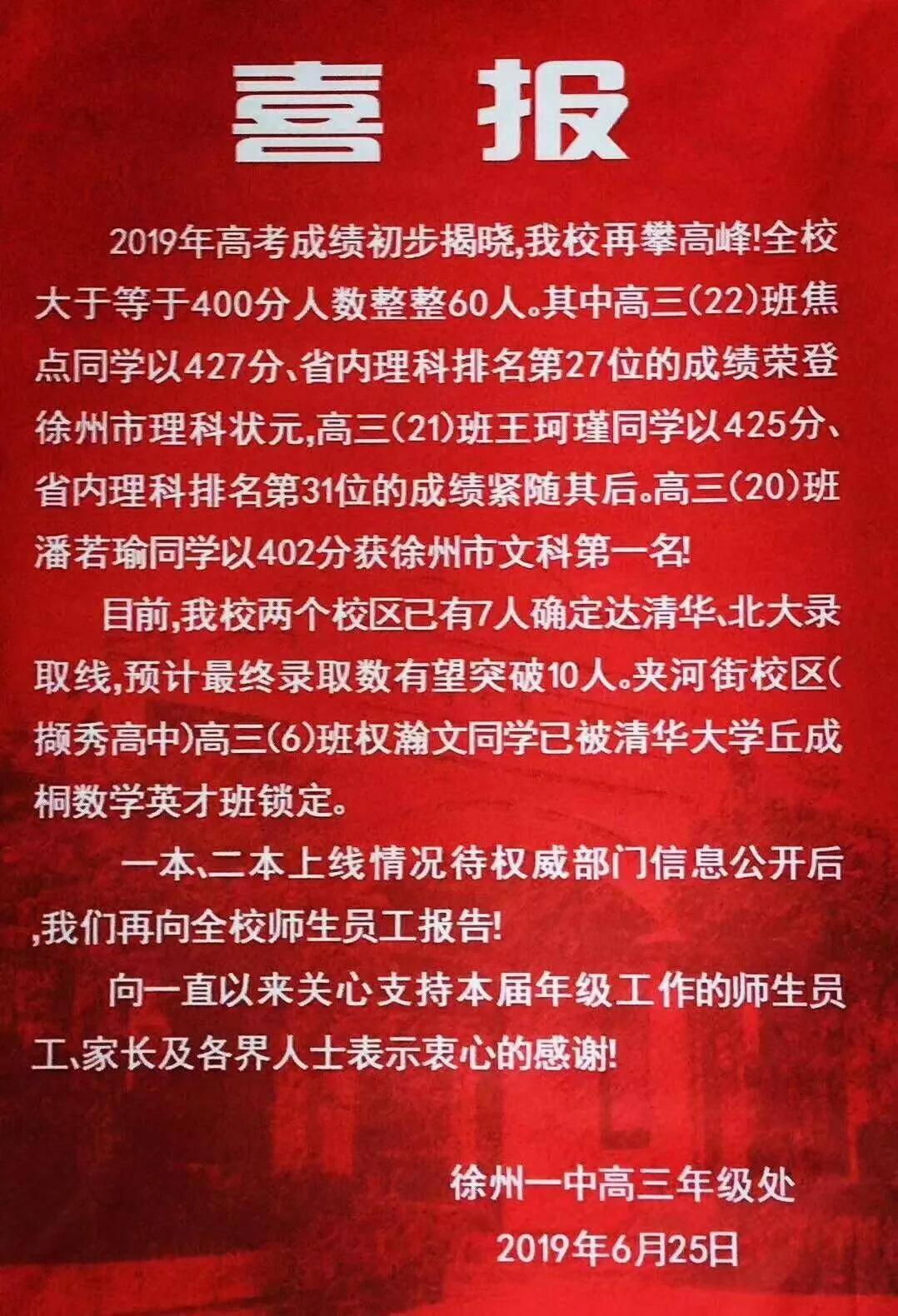 徐州中学排名2020_2020江苏中学40强排行,双超多强布局,突显教育