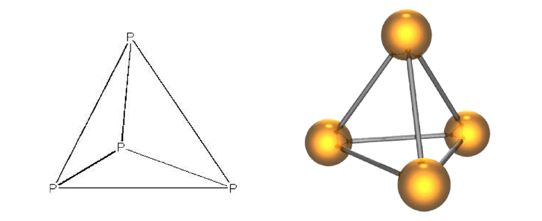 化学式一般写为p4,由4个p组成的四面体.