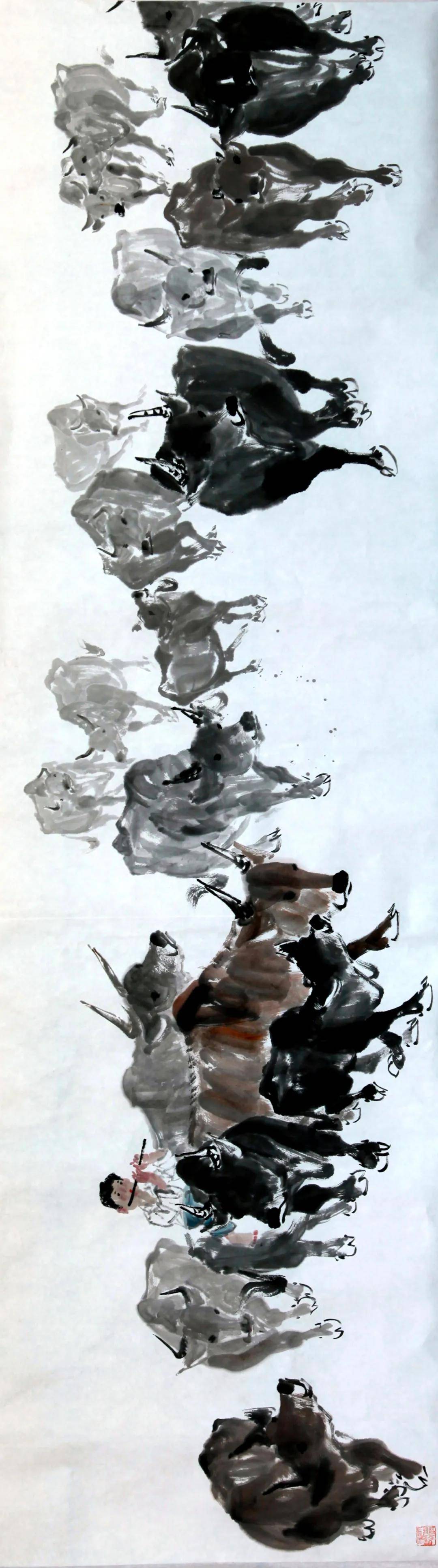 牛年话(画)牛—张丽林中国画作品《百牛图》欣赏