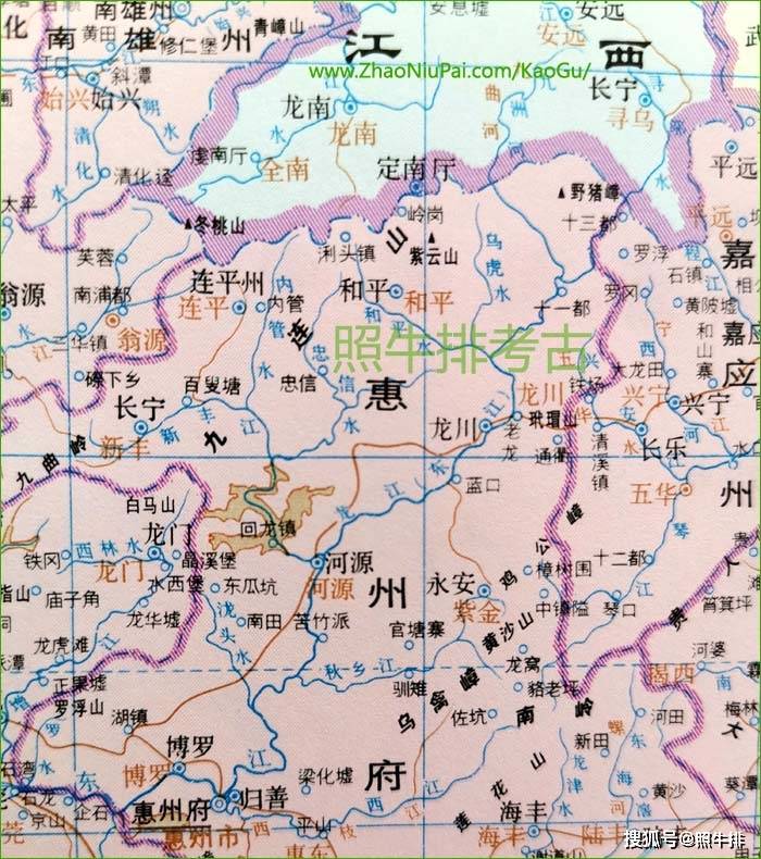 《中国历史地图集·清时期》里的连平州,和平县(1518年置),长宁县