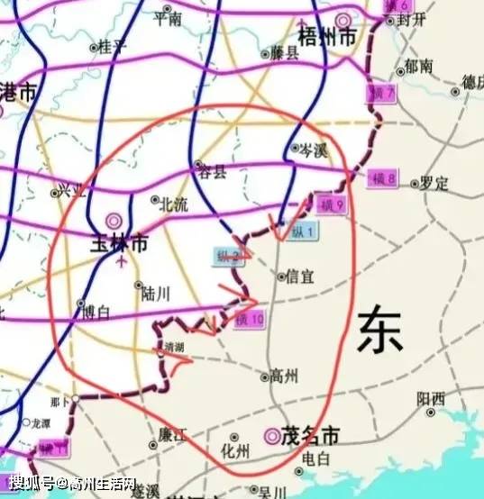 在北流市清湾镇附近对接广东省规划高速公路网.