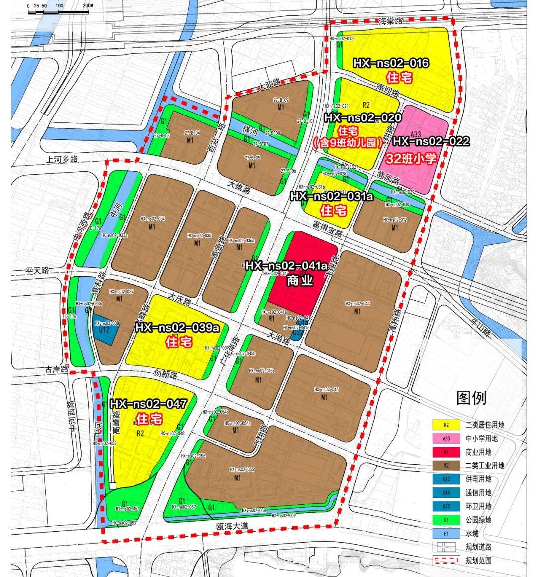 西至中河西路,中河和广化南路,北至横河,大政路和海棠路, 规划总面积