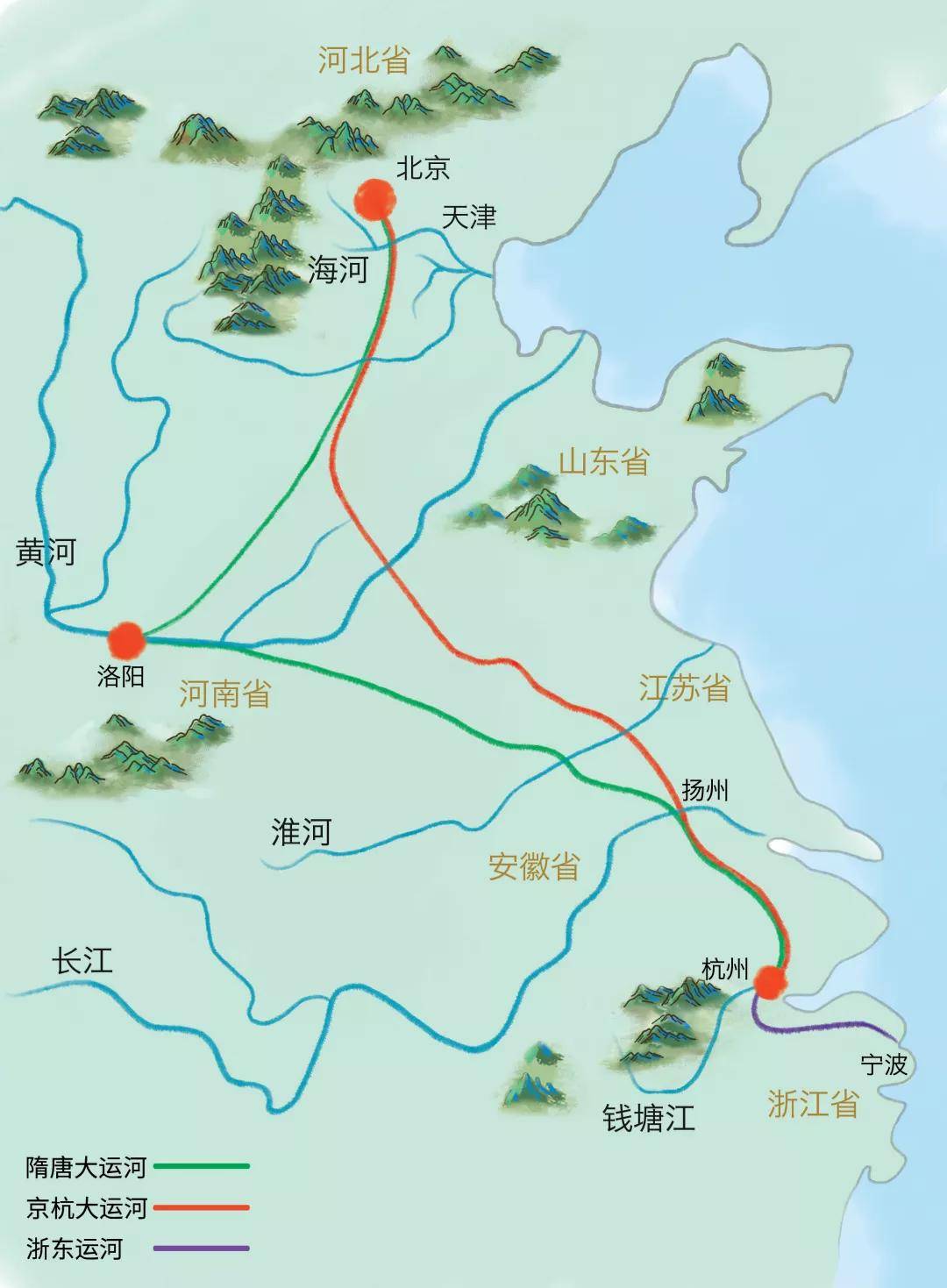 中国大运河线路示意图