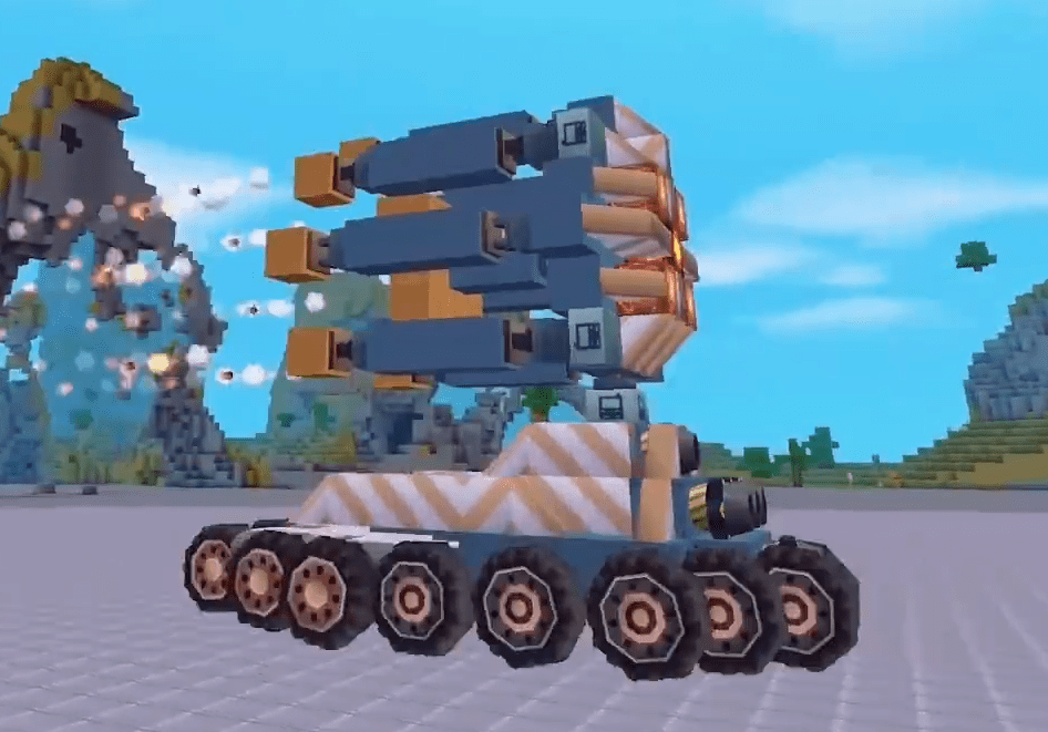 原创迷你世界:造型炫酷的多炮管战车,还能展开合拢,进行全方位打击