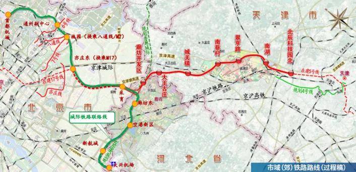 连接廊坊城际铁路联络线二期与通武廊轻轨走向图