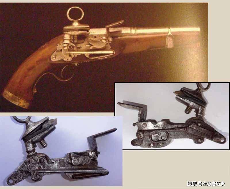 各种燧发机构多用于易携带的短枪上),西班牙人将击锤与两个