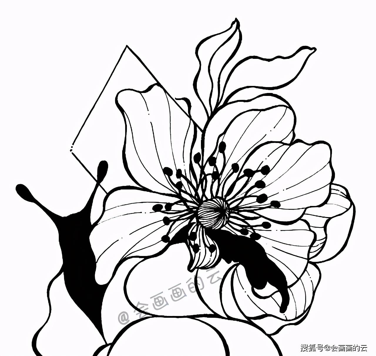 007,花的下面加入了少许的海浪元素,海浪的线条画的密集些,可以先画出