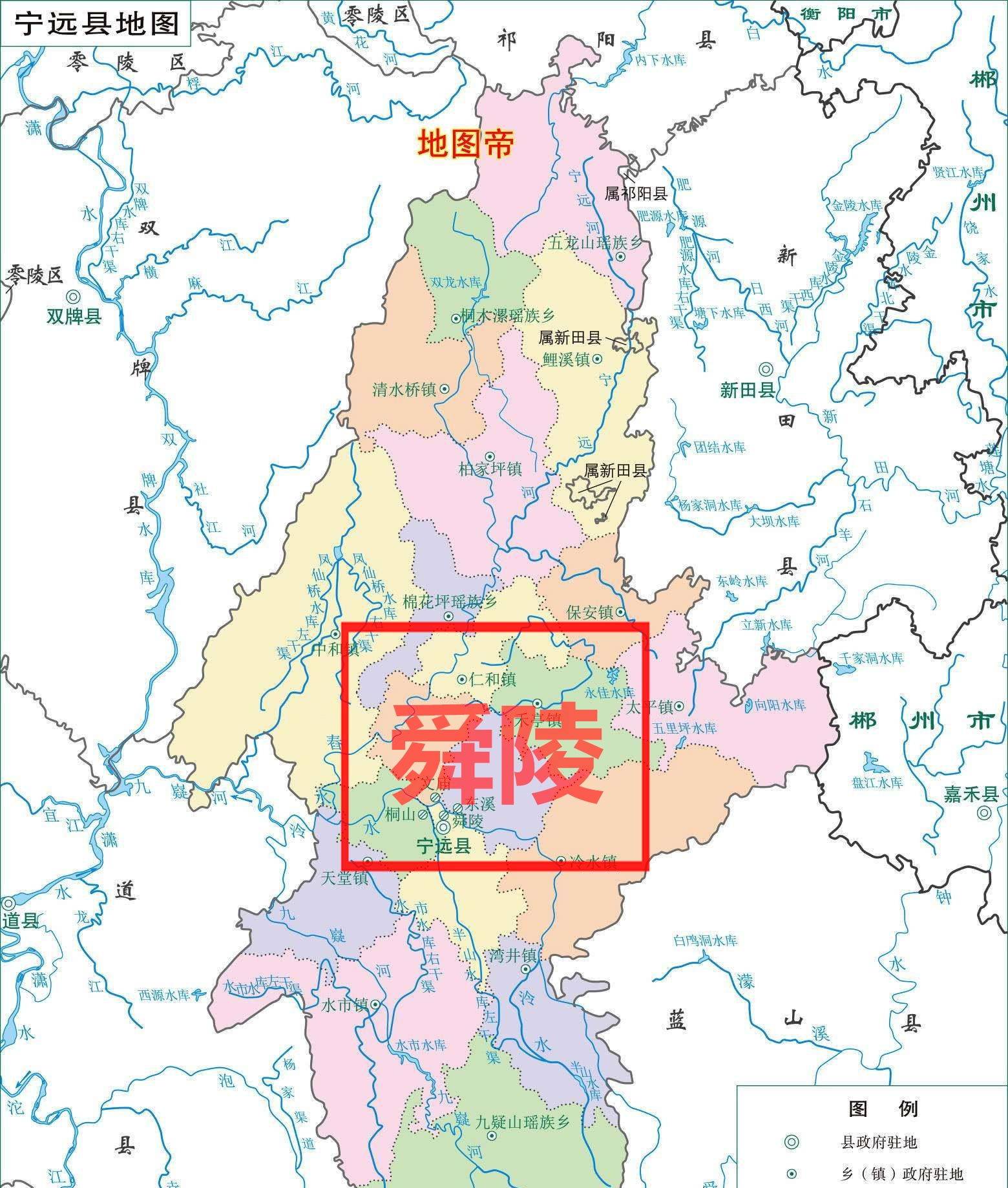 如图:宁远县地图(上北下南)