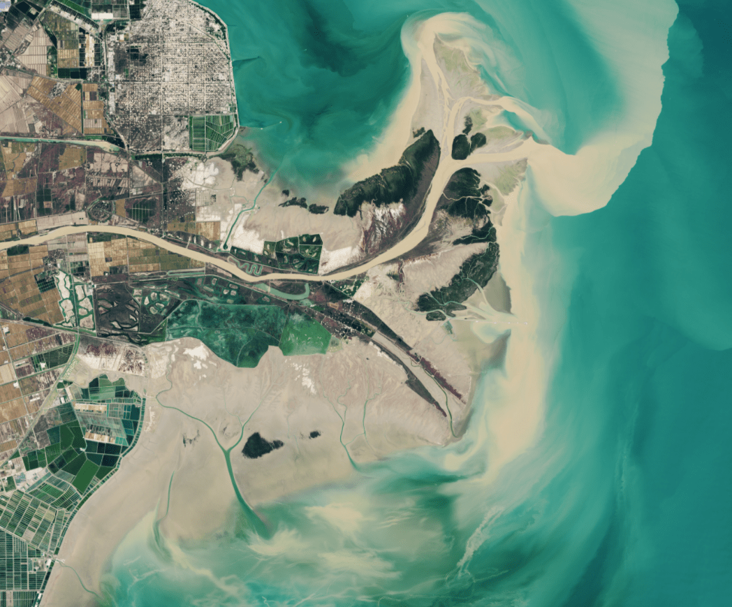 原创美国卫星又来了!黄河三角洲31年巨变:大片植被覆盖,海水变清
