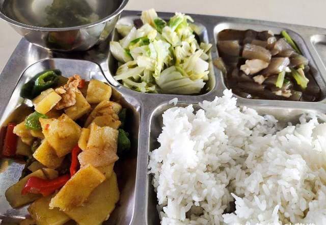 实拍电子厂的工作餐,有肉有菜还有汤,米饭不限量,才6块钱一份