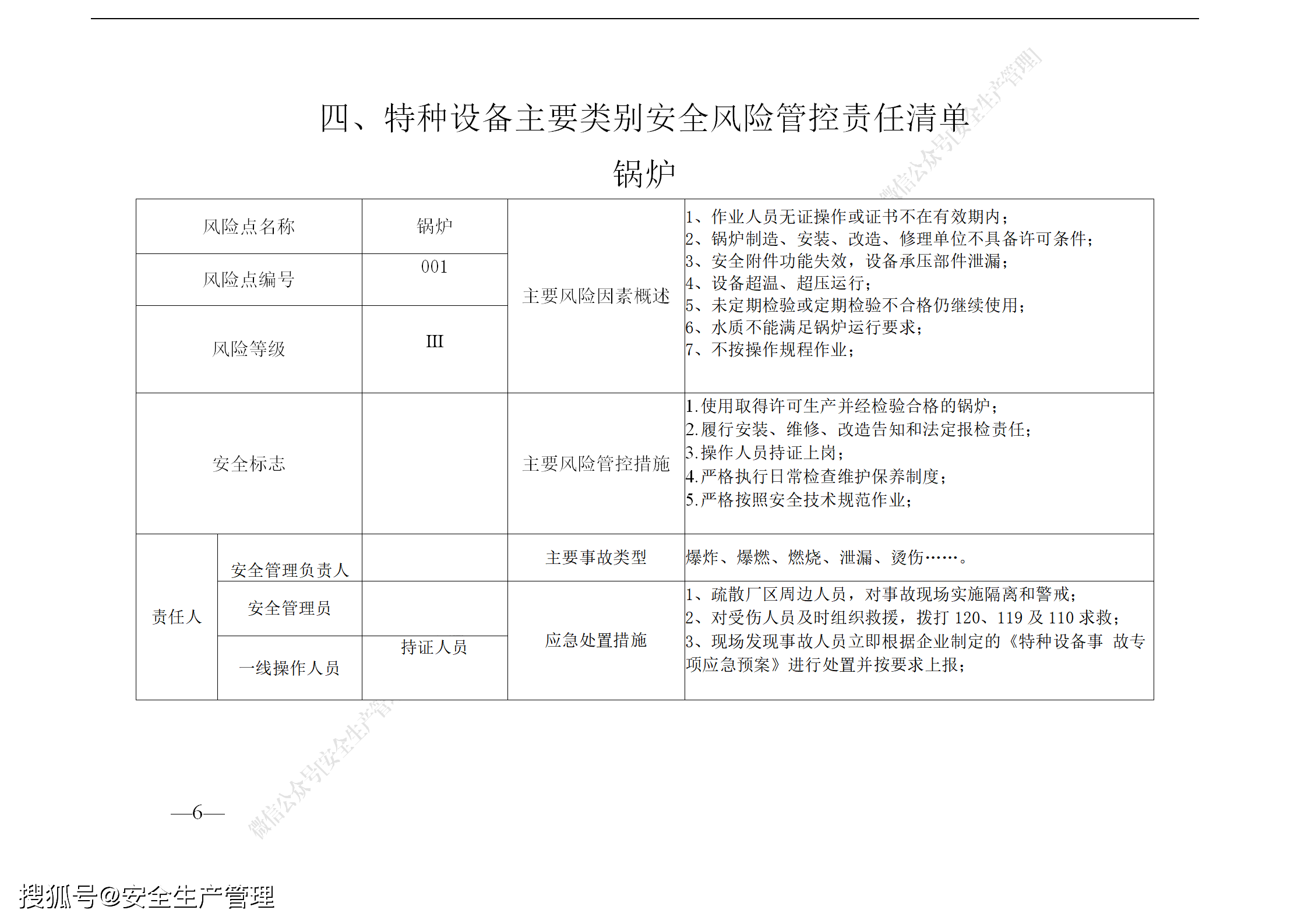 特种设备使用管理安全责任清单(参考模板)