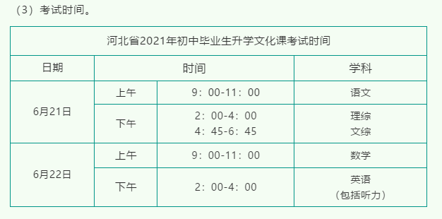 刚刚2021年河北中考时间刚刚确定