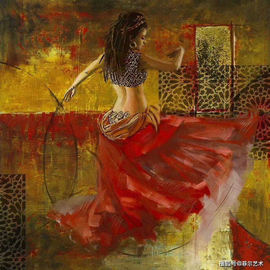 巴基斯坦美女画家马努尔·沙阿笔下油画作品中美丽的舞者