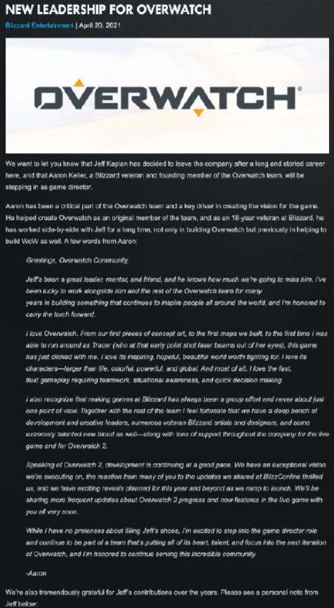 近日,《守望先锋》官网宣布:游戏总监 jeff kaplan 离职.