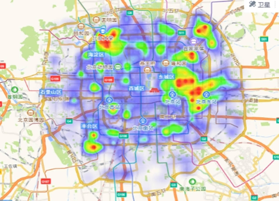 北京市企业法人空间分布热力图