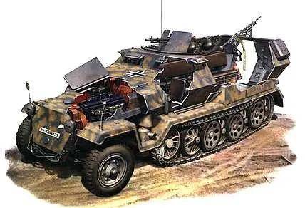 sdkfz 251型半履带装甲运兵车 二战初期,德军利用一些半履带牵引车