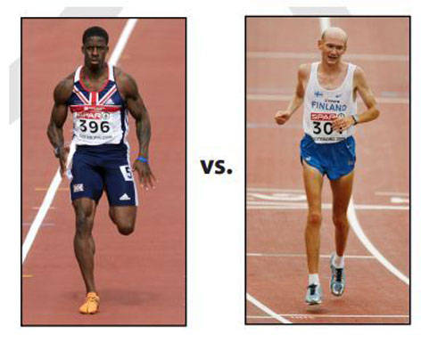 左图短跑运动员,右图是长跑运动员
