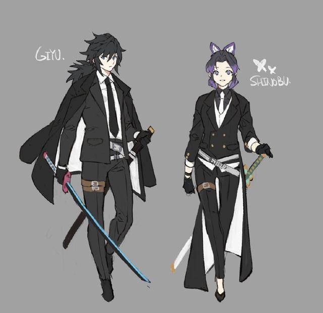 原创穿西装的《鬼灭之刃》全员,炭治郎高冷帅气,祢豆子是文艺风