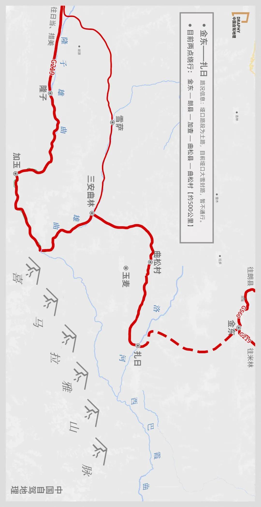 高德地图显示 219国道在这里下延至金东乡,但目前从金东乡到扎日乡