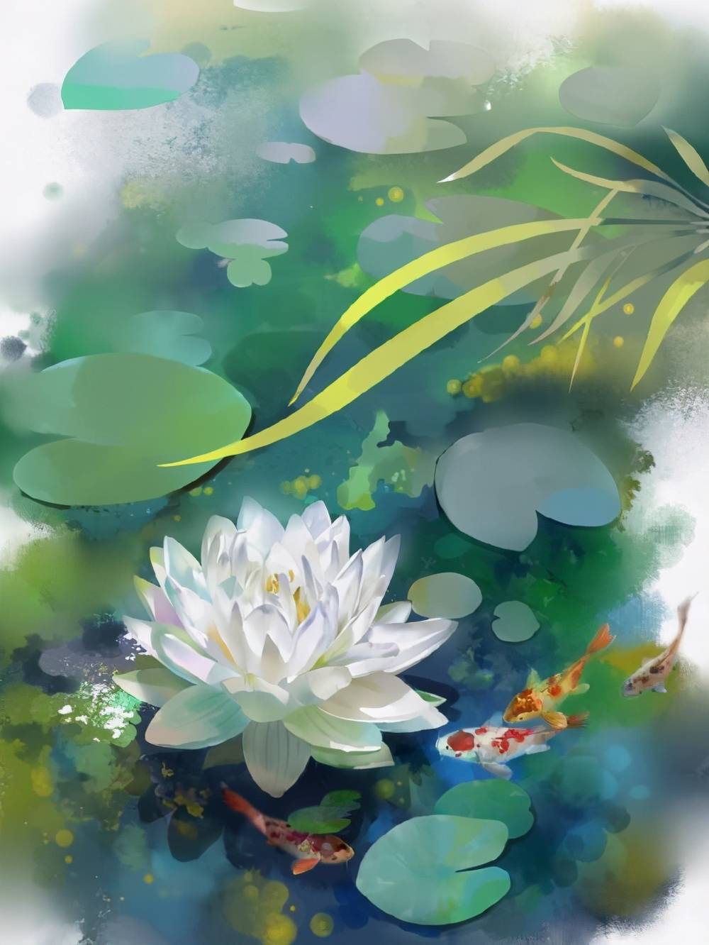 板绘水彩~夏日映荷花绘画