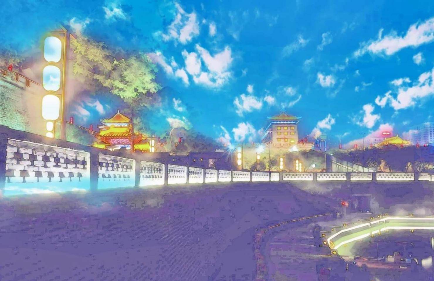 西安古城墙二次元照片走红 夜景照片秒变蓝天白云