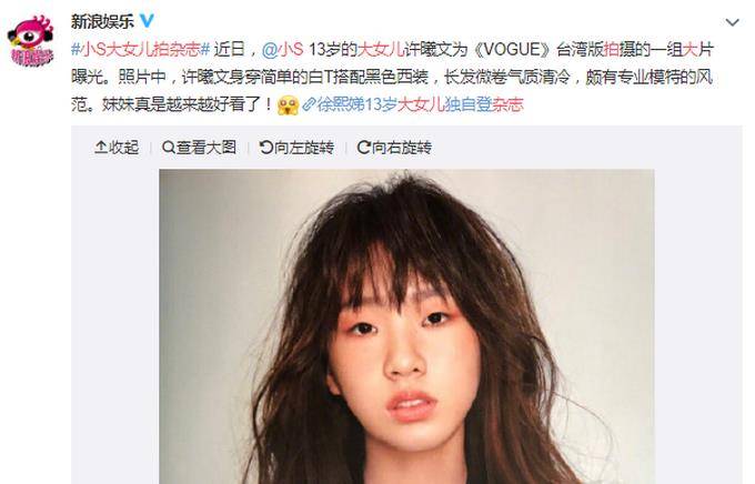 小s大女儿拍杂志,被赞超模脸表现力惊人 网友:像陆明君金高银