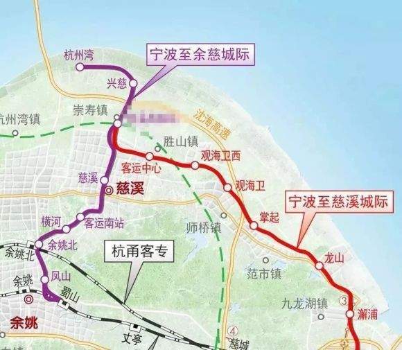 宁波-余姚城际铁路,从镇海新城沿途经过澥浦,龙山,掌起,观海卫至慈溪