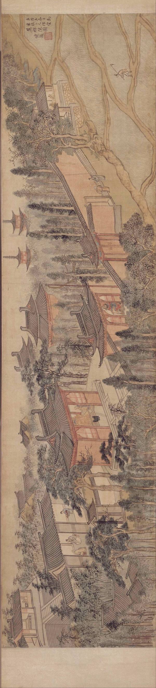 『历代名作』钱谷《定慧禅院图》卷,写实风格较强